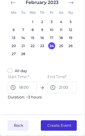 Create Event to publish and edit the details